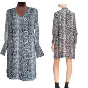 Rebecca Taylor Silk Grey Snakeskin Print V-Neck Dress Size 0